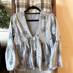 Zara light blue patterned baby doll shirt